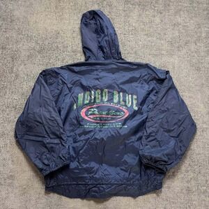 Point Zero Windbreaker Jacket‎ Mens Medium Navy Blue 90s Vintage Hooded Clasp